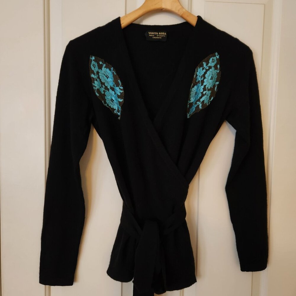 Vanita Rosa Paris St. Barth Black Cashmere Wrap Cardigan Embellished Resort - Picture 3 of 13